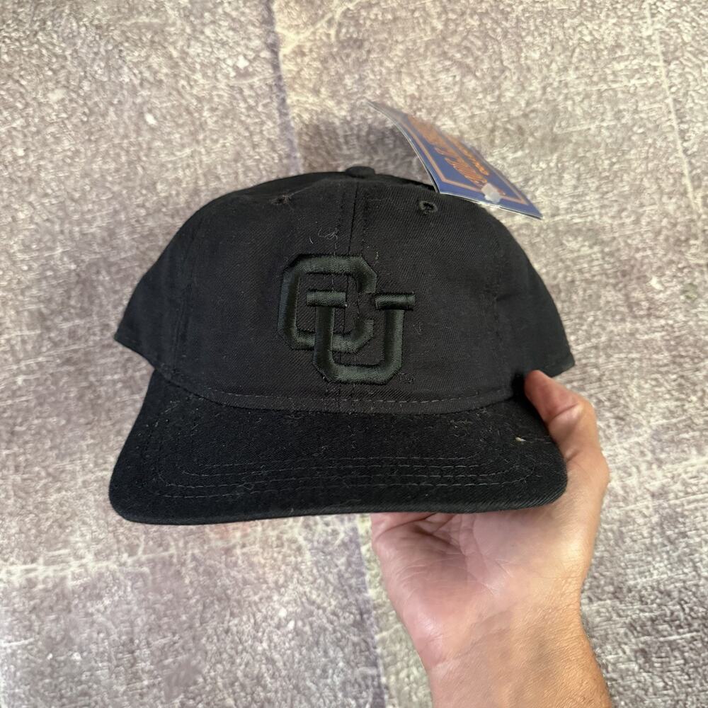 NWT Men's Vintage 90's New Era Colorado Buffaloes Plain Logo Black Dome Hat Cap